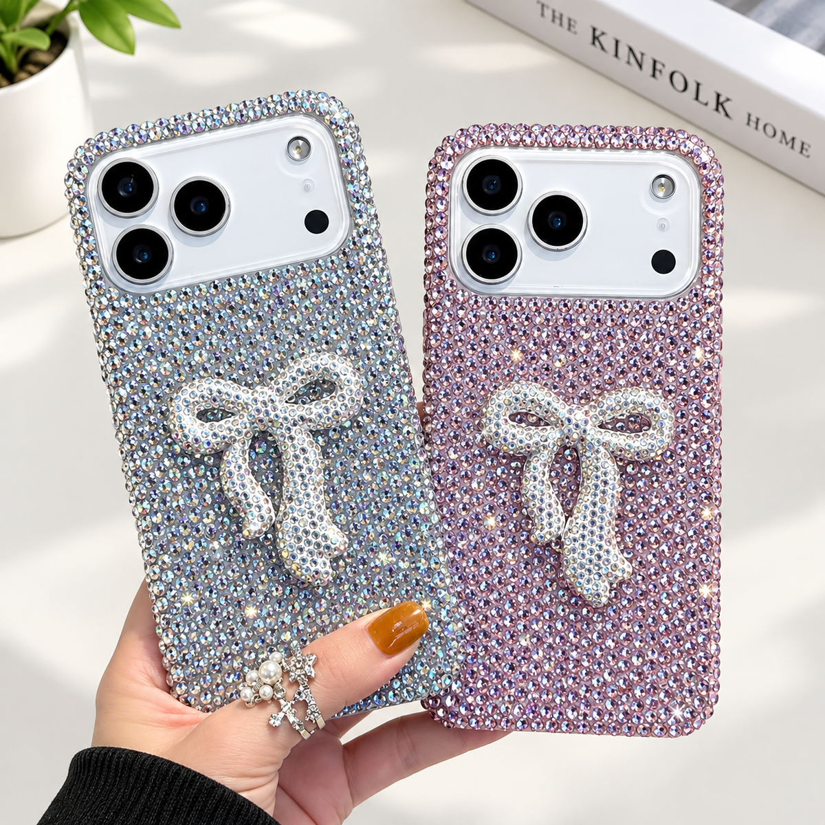 Ins Style Full Rhinestone 3D Bow Phone Case