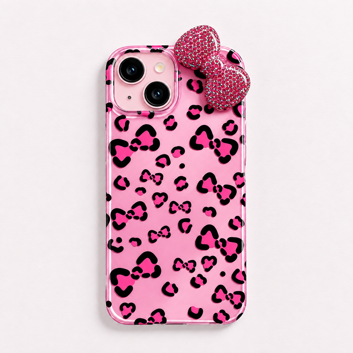 Rhinestone Leopard Bow Protective Phone Case