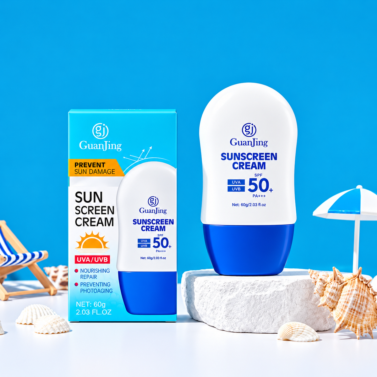 GuanJing Prevent Sun Damage Sunscreen Cream SPF 50 PA+++ — 60g