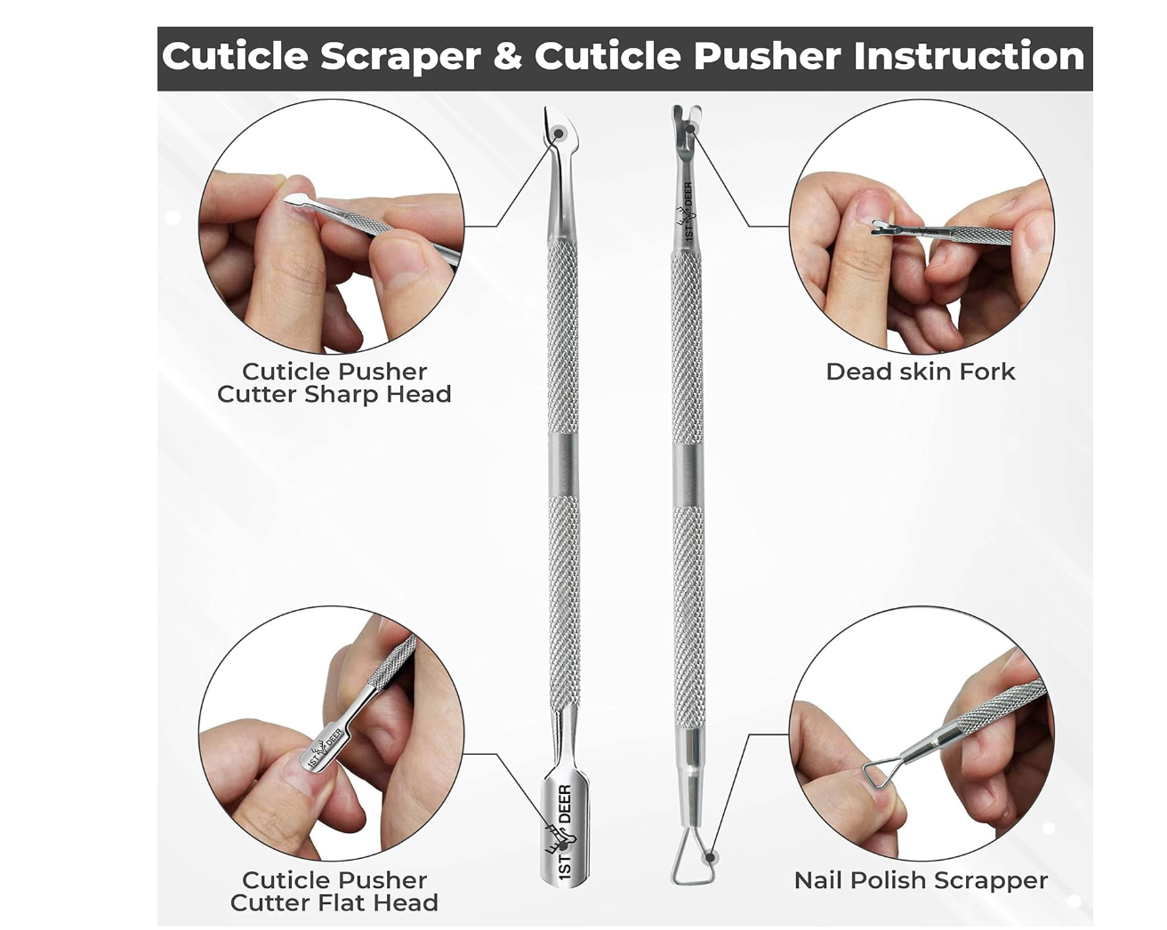 1st Deer Cuticle Cutter Set (3 Pieces + Tools)