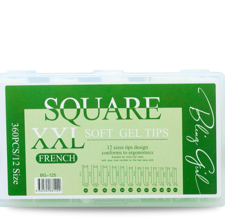 Square Soft Gel Tips XXL French BG-125