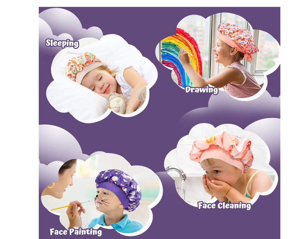 Lolalet 2 PCS Kids Bonnets for Girls, Silk Bonnet for Sleeping Reversible Satin Hat with Wide Elastic Band Night Sleep Caps for Teens Child Girls Curls