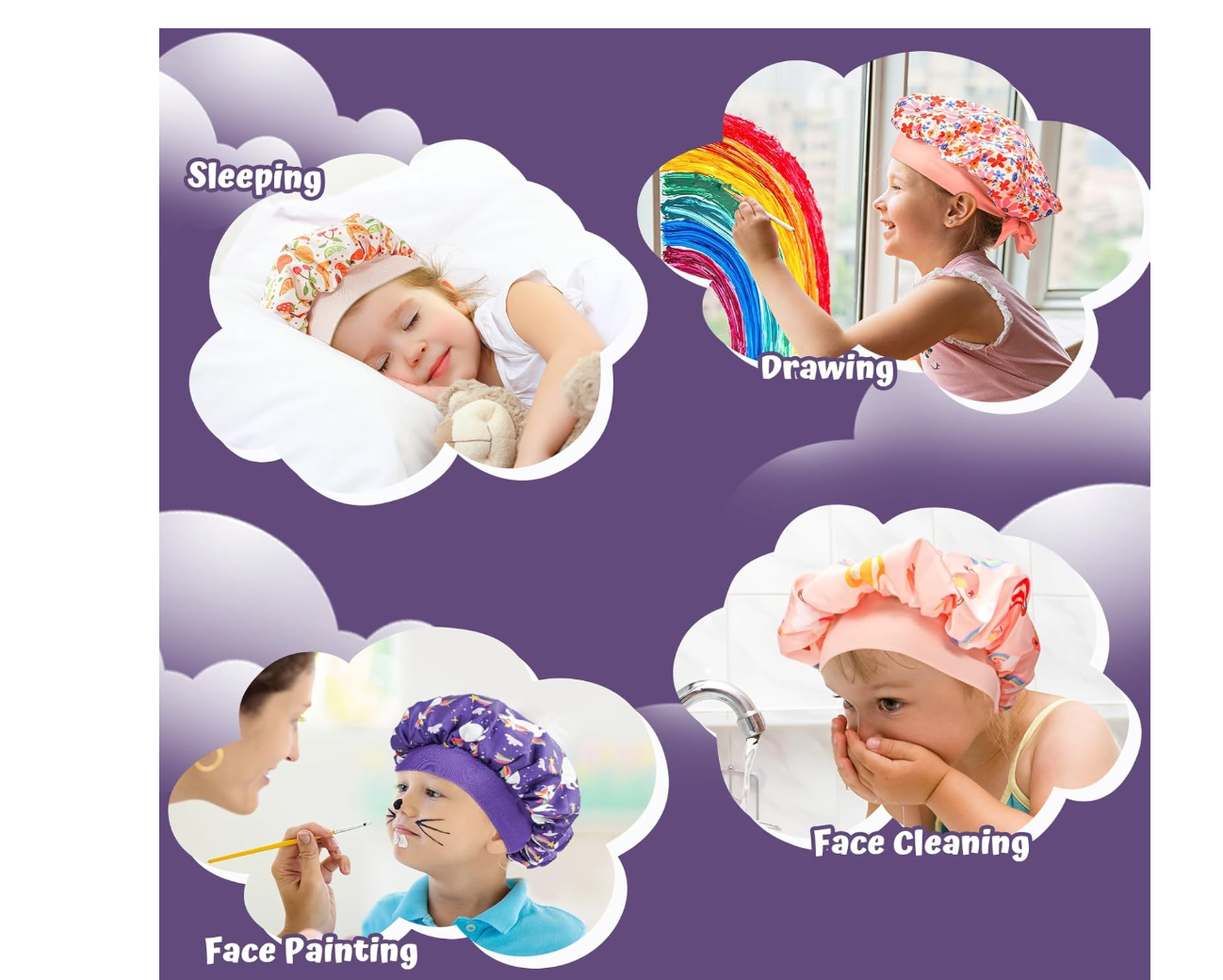Lolalet 2 PCS Kids Bonnets for Girls, Silk Bonnet for Sleeping Reversible Satin Hat with Wide Elastic Band Night Sleep Caps for Teens Child Girls Curls