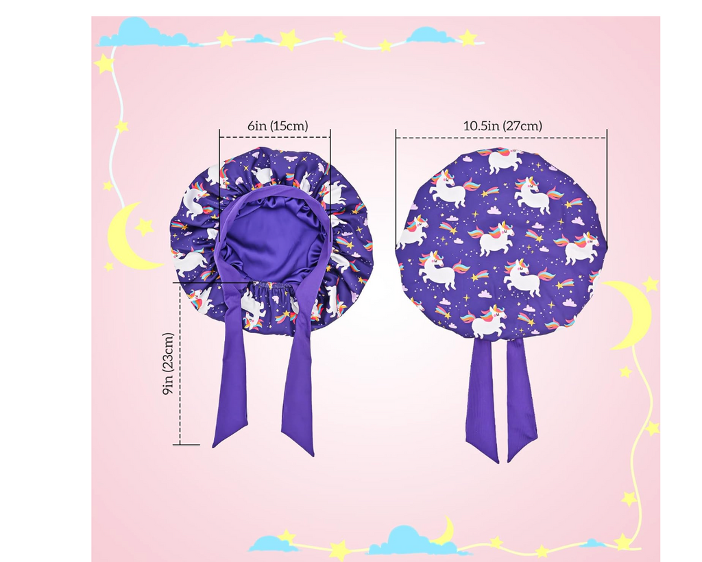 Lolalet 2 PCS Kids Bonnets for Girls, Silk Bonnet for Sleeping Reversible Satin Hat with Wide Elastic Band Night Sleep Caps for Teens Child Girls Curls