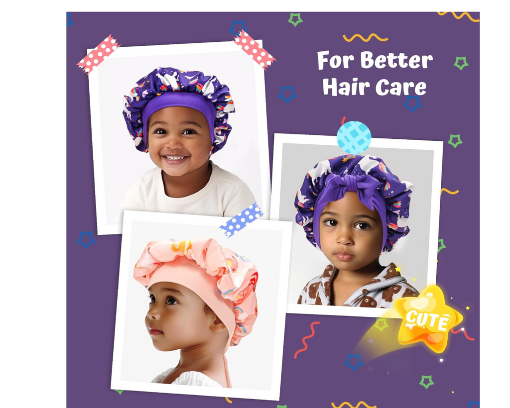 Lolalet 2 PCS Kids Bonnets for Girls, Silk Bonnet for Sleeping Reversible Satin Hat with Wide Elastic Band Night Sleep Caps for Teens Child Girls Curls