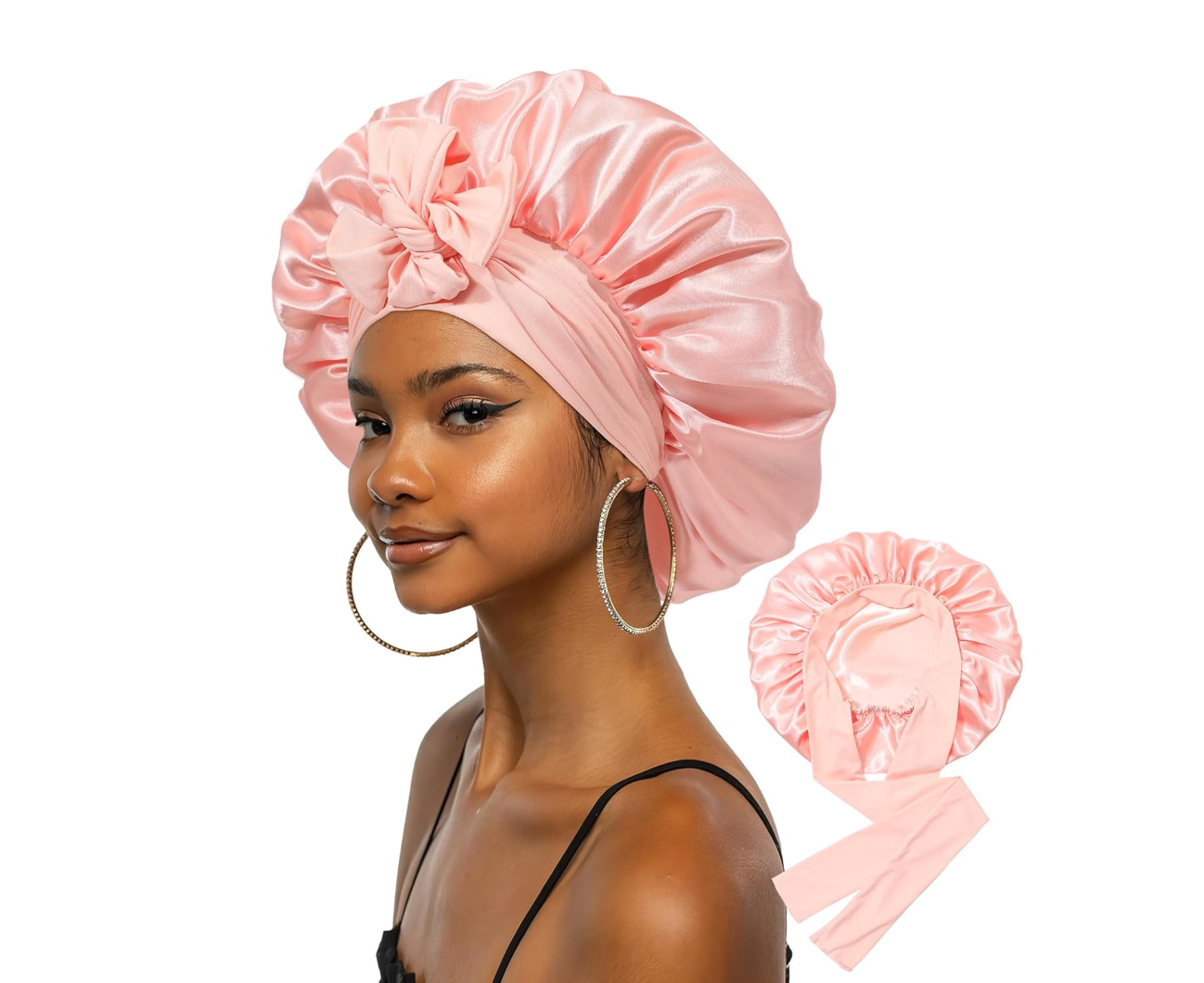Extra Large Satin Bonnet for Sleeping Jumbo Silk Bonnet Double Layer Hair Bonnet for Women with Elastic Tie Band Sleep Bonnet Hair Wrap for Braids Curly.