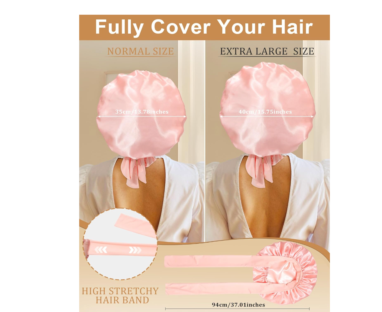 Extra Large Satin Bonnet for Sleeping Jumbo Silk Bonnet Double Layer Hair Bonnet for Women with Elastic Tie Band Sleep Bonnet Hair Wrap for Braids Curly.
