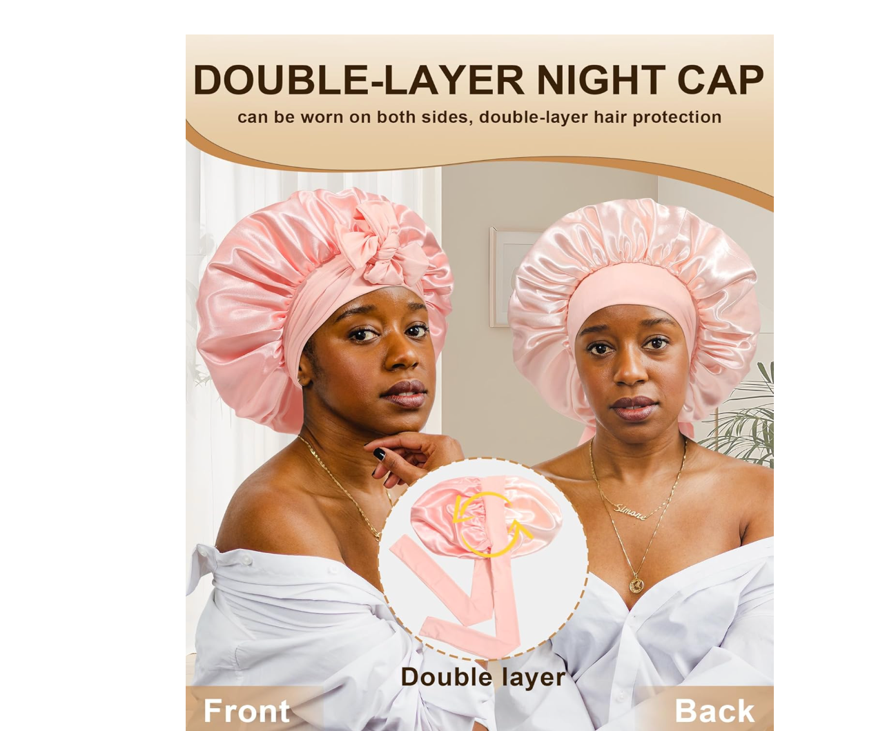 Extra Large Satin Bonnet for Sleeping Jumbo Silk Bonnet Double Layer Hair Bonnet for Women with Elastic Tie Band Sleep Bonnet Hair Wrap for Braids Curly.