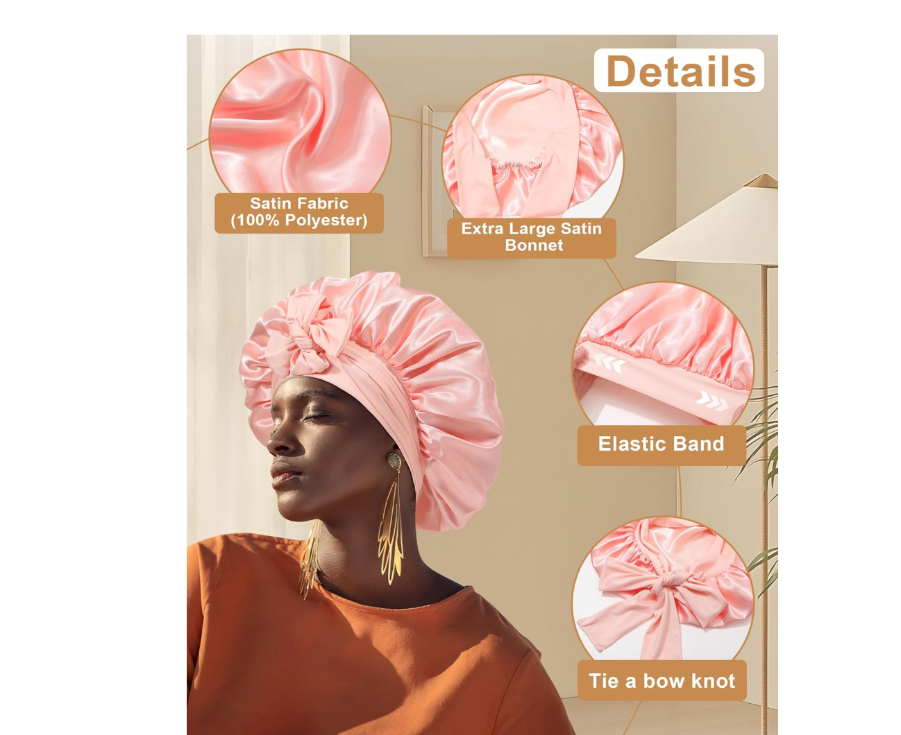 Extra Large Satin Bonnet for Sleeping Jumbo Silk Bonnet Double Layer Hair Bonnet for Women with Elastic Tie Band Sleep Bonnet Hair Wrap for Braids Curly.