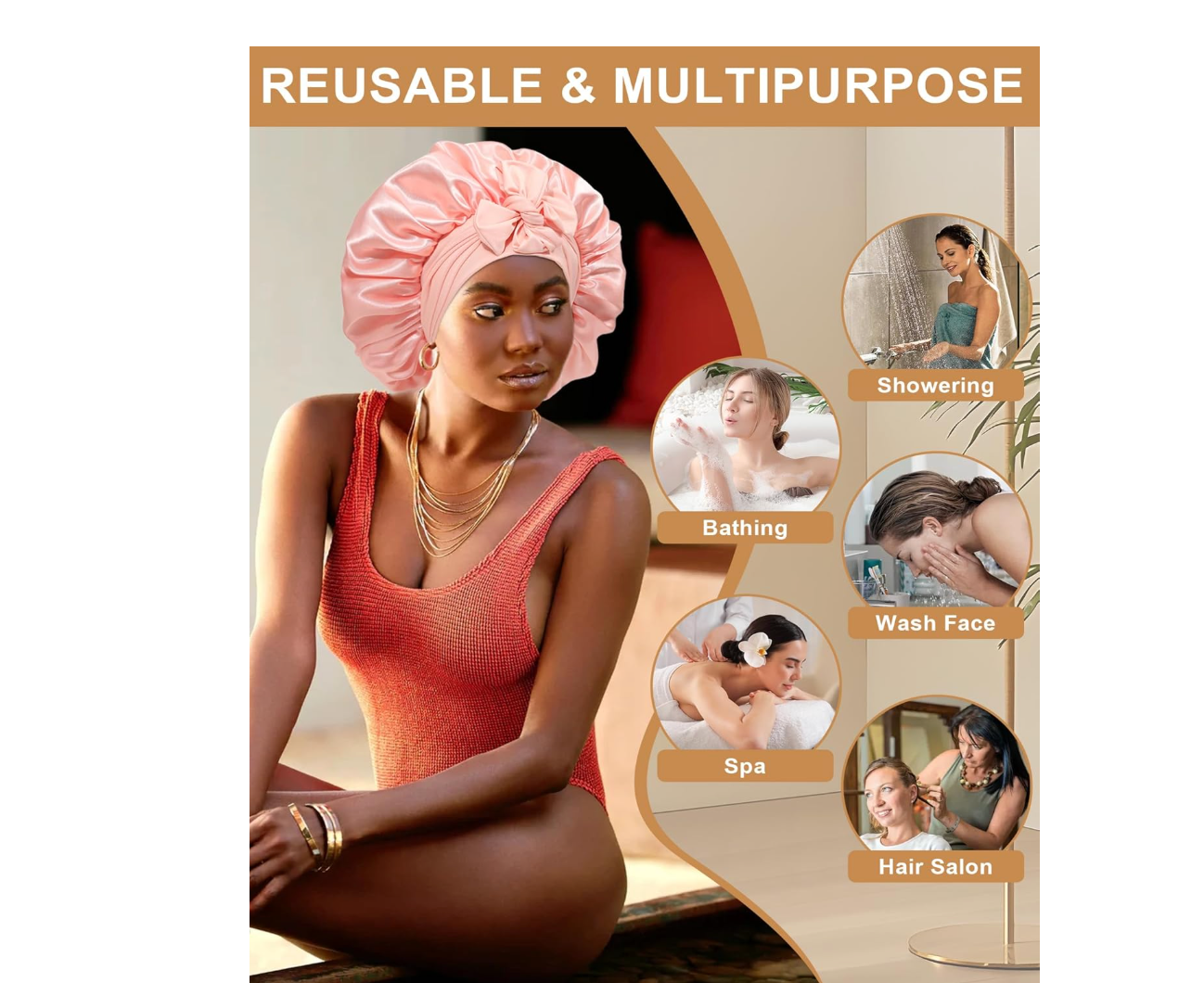 Extra Large Satin Bonnet for Sleeping Jumbo Silk Bonnet Double Layer Hair Bonnet for Women with Elastic Tie Band Sleep Bonnet Hair Wrap for Braids Curly.