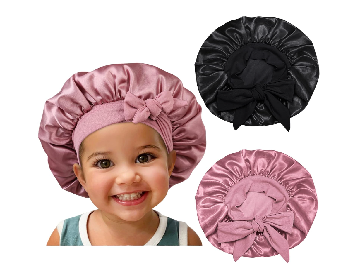 Satin Silk Bonnet Hair Cap: 2-in-1 Reversible Bonnet for Kids with Elastic Tie Band & Adjustable Straps