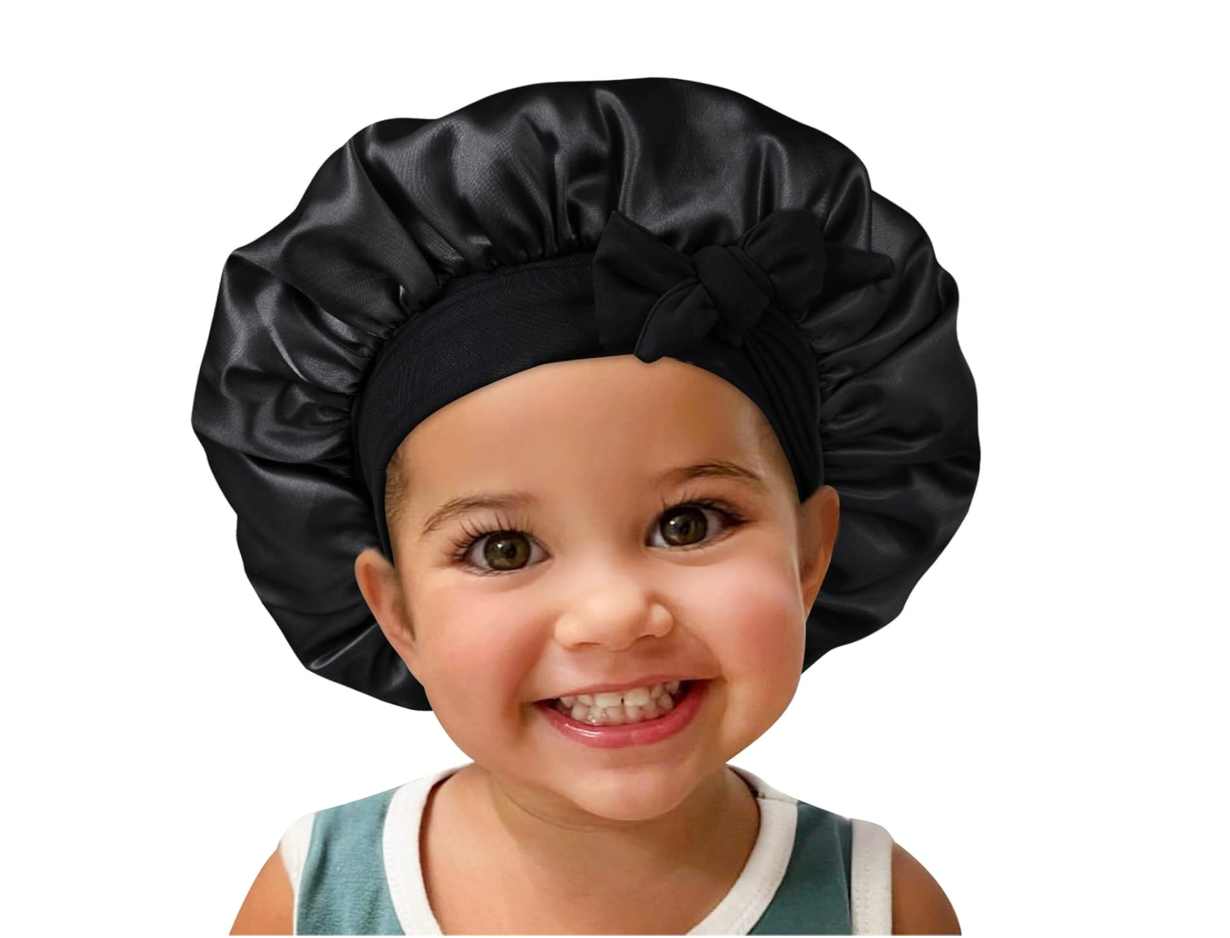 Satin Silk Bonnet Hair Cap: 2-in-1 Reversible Bonnet for Kids with Elastic Tie Band & Adjustable Straps
