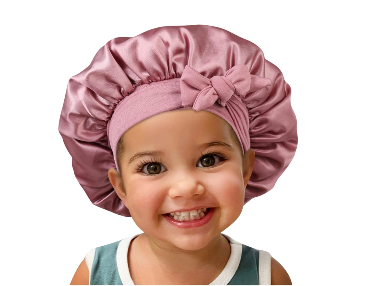 Satin Silk Bonnet Hair Cap: 2-in-1 Reversible Bonnet for Kids with Elastic Tie Band & Adjustable Straps