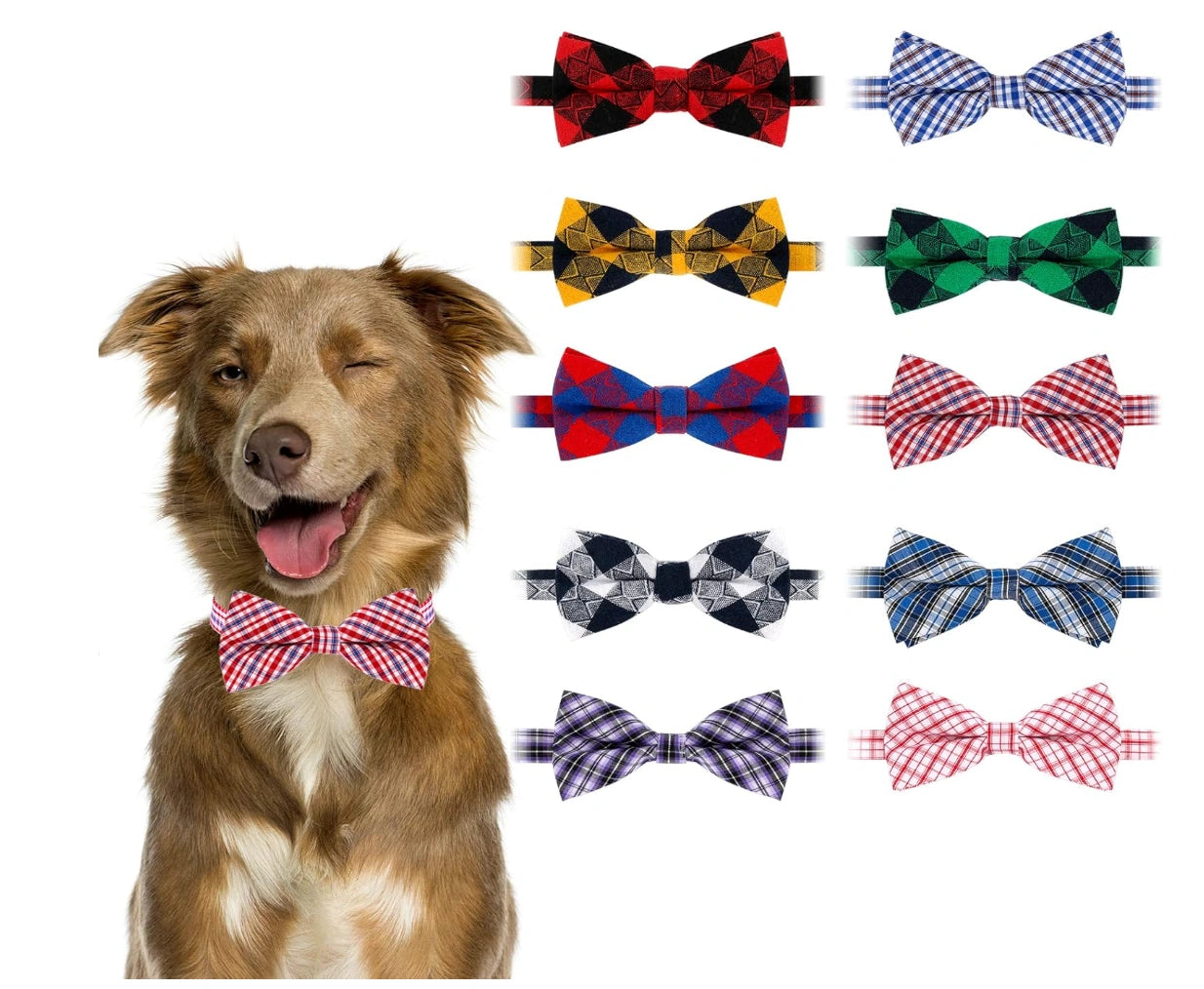BWOGUE 10-Piece Plaid Dog Bow Tie Set