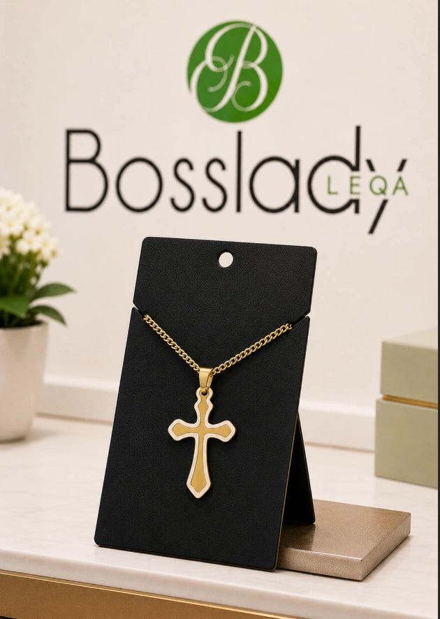 Two-tone scalloped cross pendant necklace