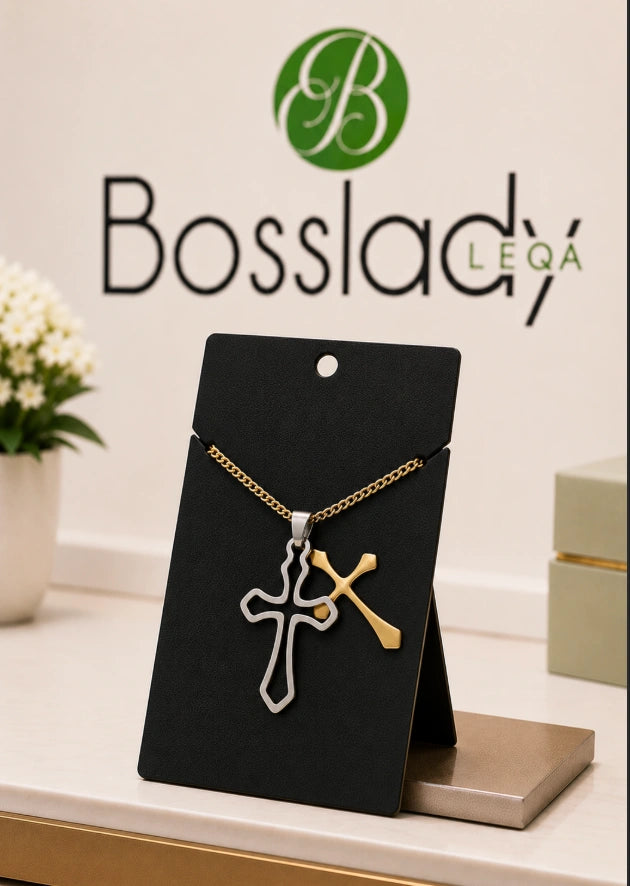 Two-Tone Scalloped Double Cross Necklace