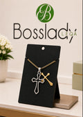 Two-Tone Scalloped Double Cross Necklace