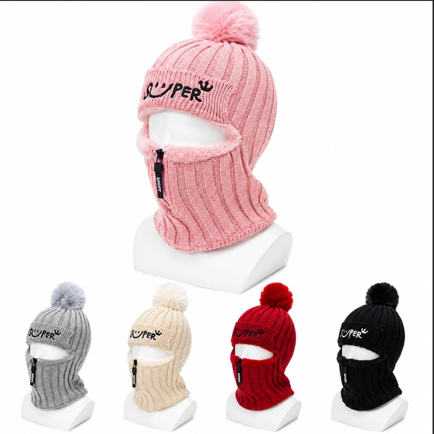 All-in-One Winter Balaclava Hat with Zipper Face Protection