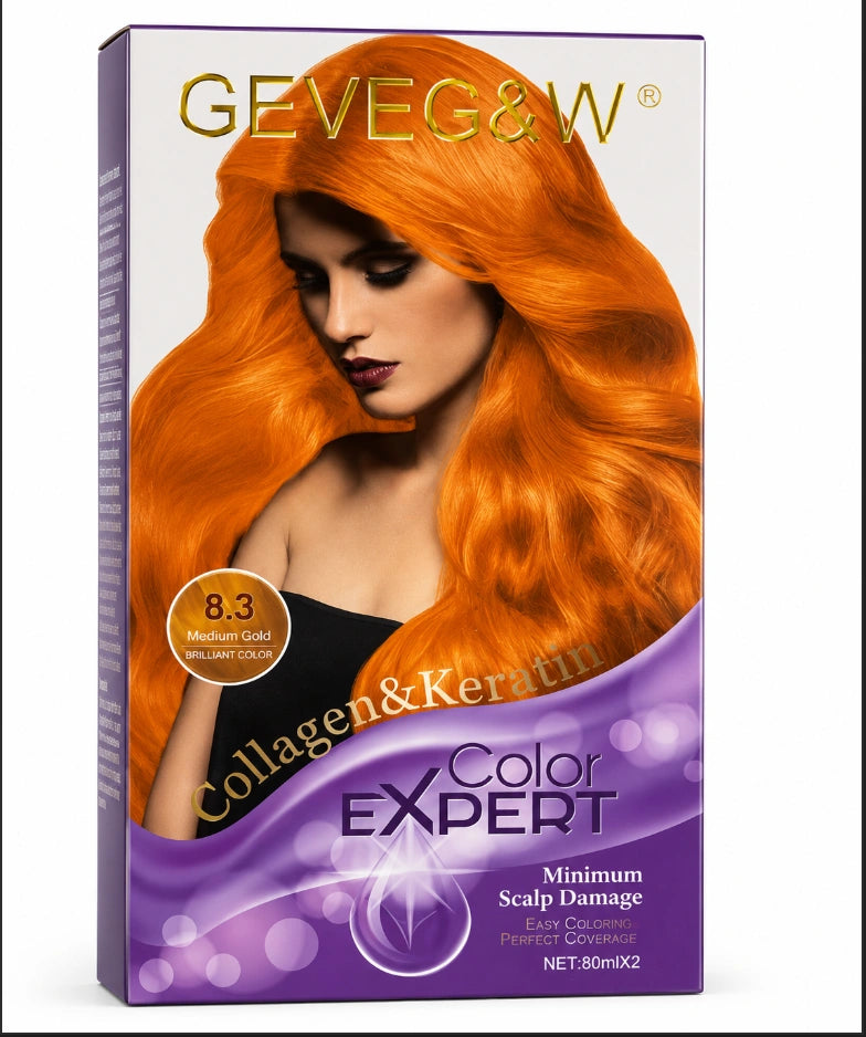 GEVEG&W® Collagen & Keratin Color Expert Hair Dye in the shade 8.3 Medium Gold.