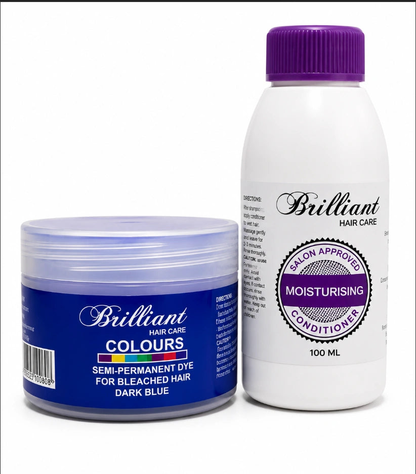 Brilliant Hair Care Colours Semi-Permanent Dye Combo Pack in the shade Dark Blue.