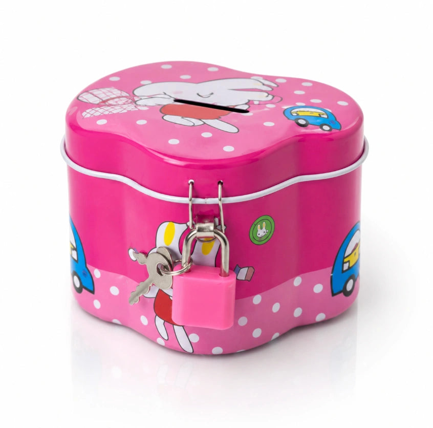 Children's Tin Money Box with Padlock &amp; Keys