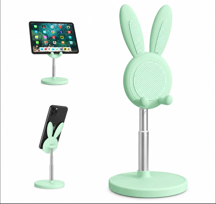 Angle and Height Adjustable Cute Bunny Desktop Phone and Tablet Stand.