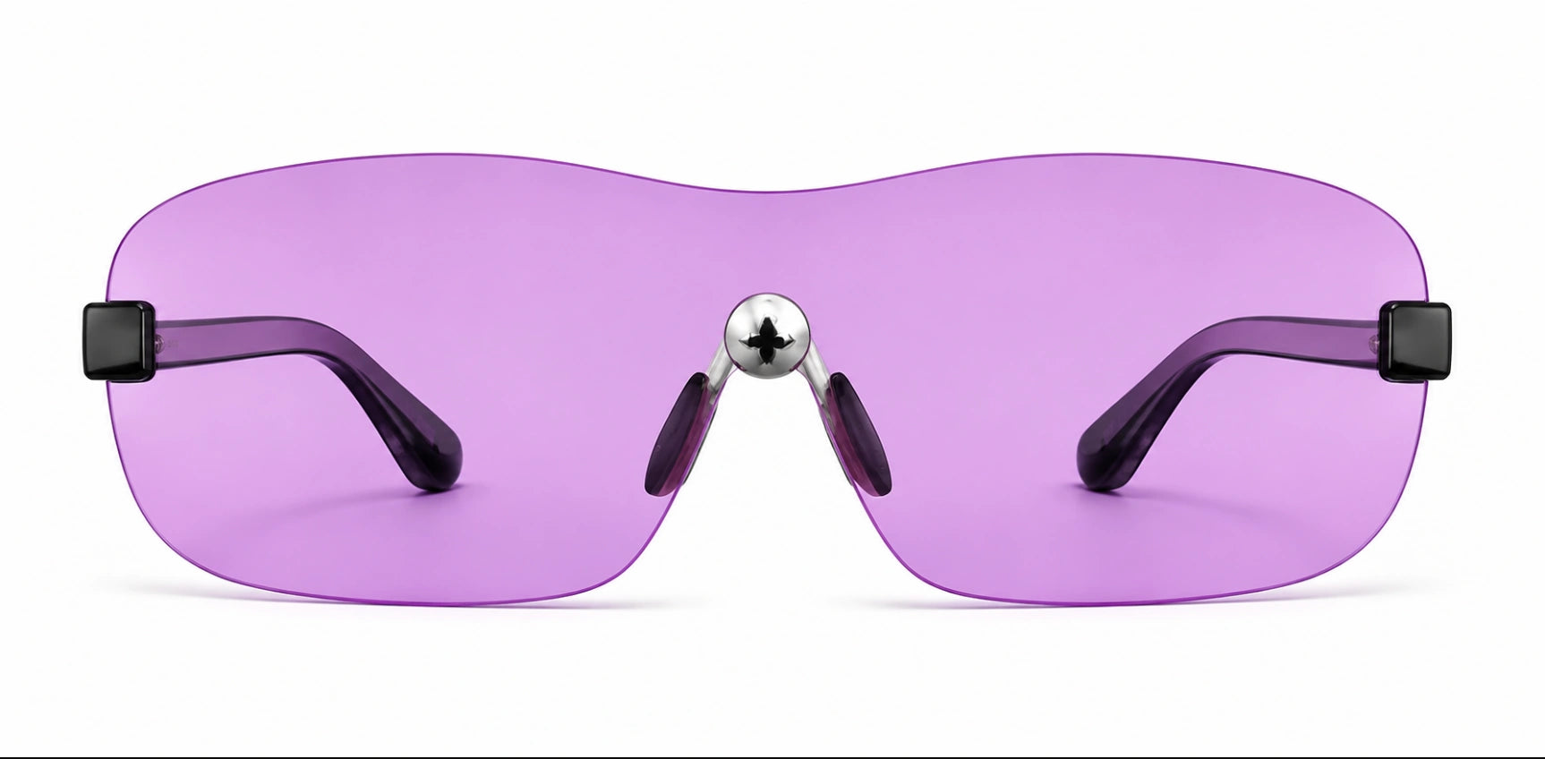 Vintage "Absolute" rimless shield sunglasses in purple.