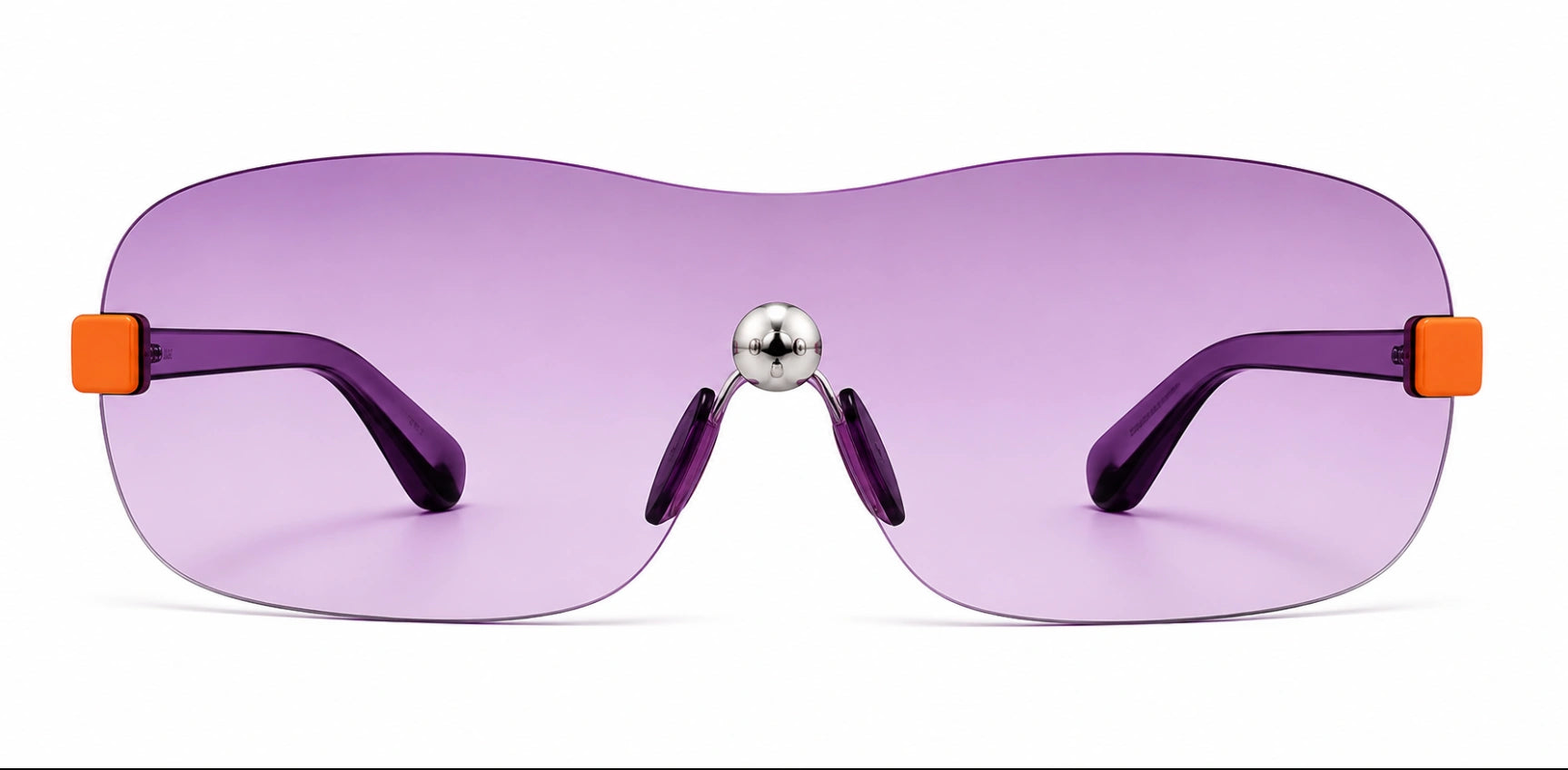 Vintage"Absolute 2" rimless shield sunglasses in purple with neon orange hardware accents
