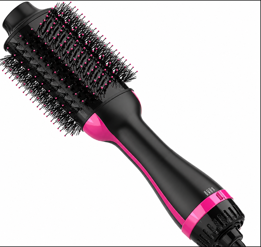 "One-Step" oval hot air hair dryer brush and volumizer