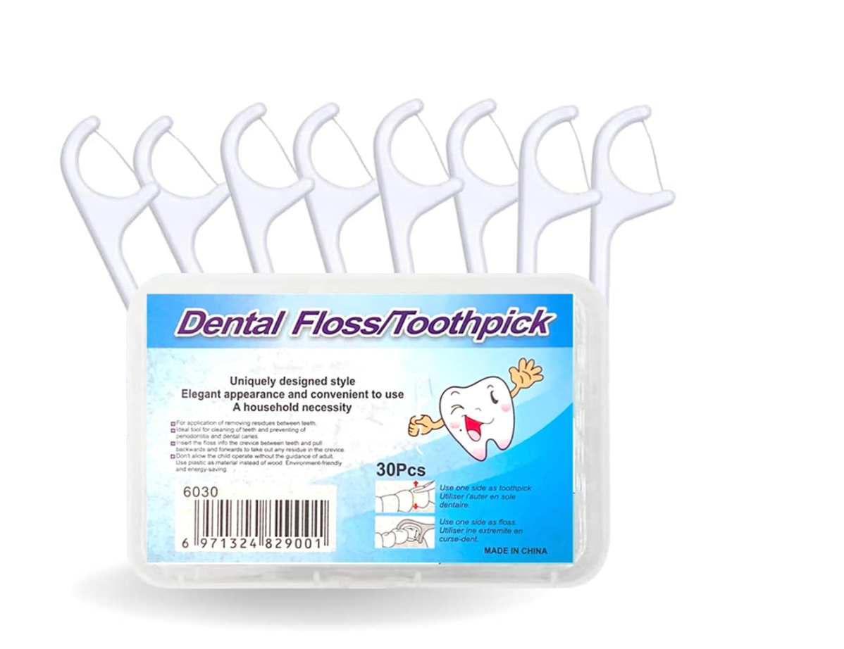 3-in-1 Dental Floss Picks with Toothpick & Case – 30 Pack