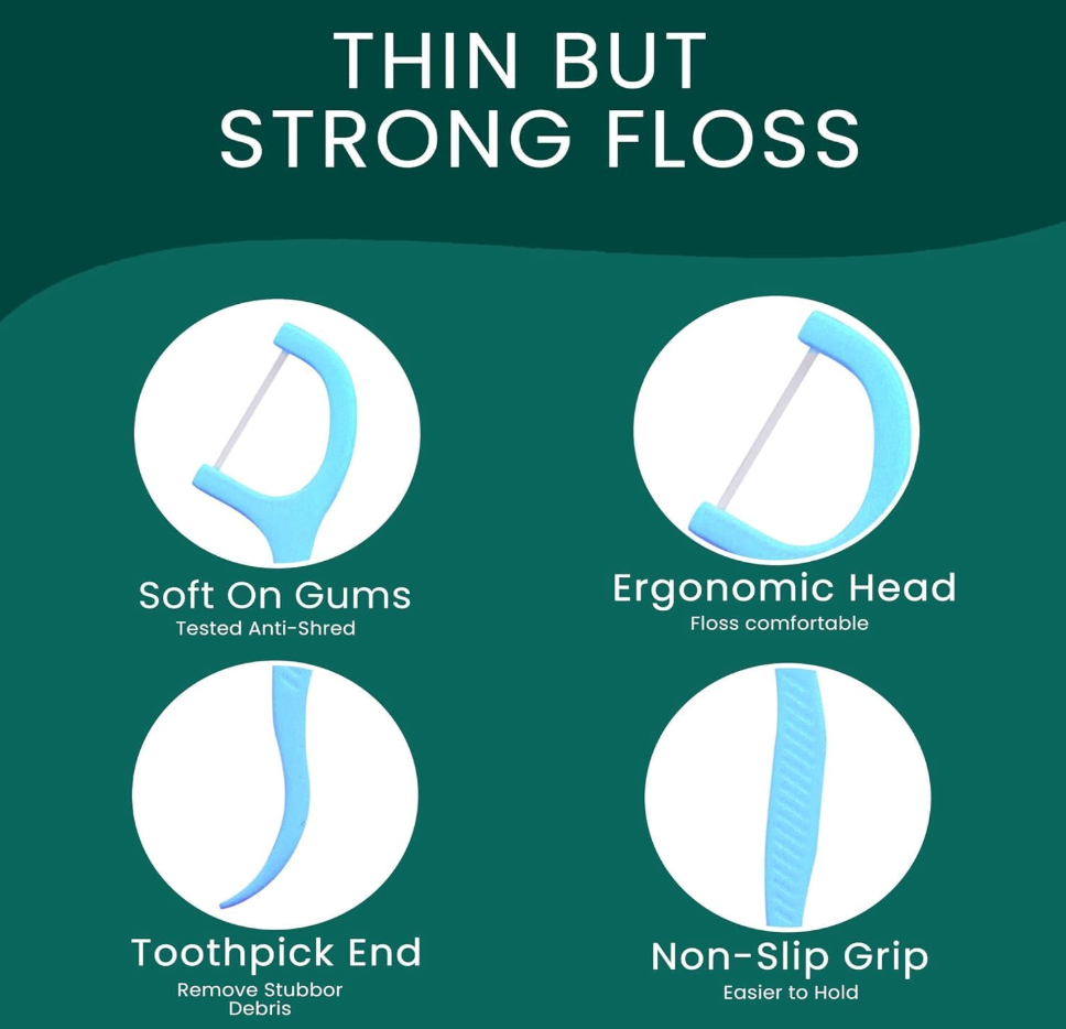 3-in-1 Dental Floss Picks with Toothpick & Case – 30 Pack