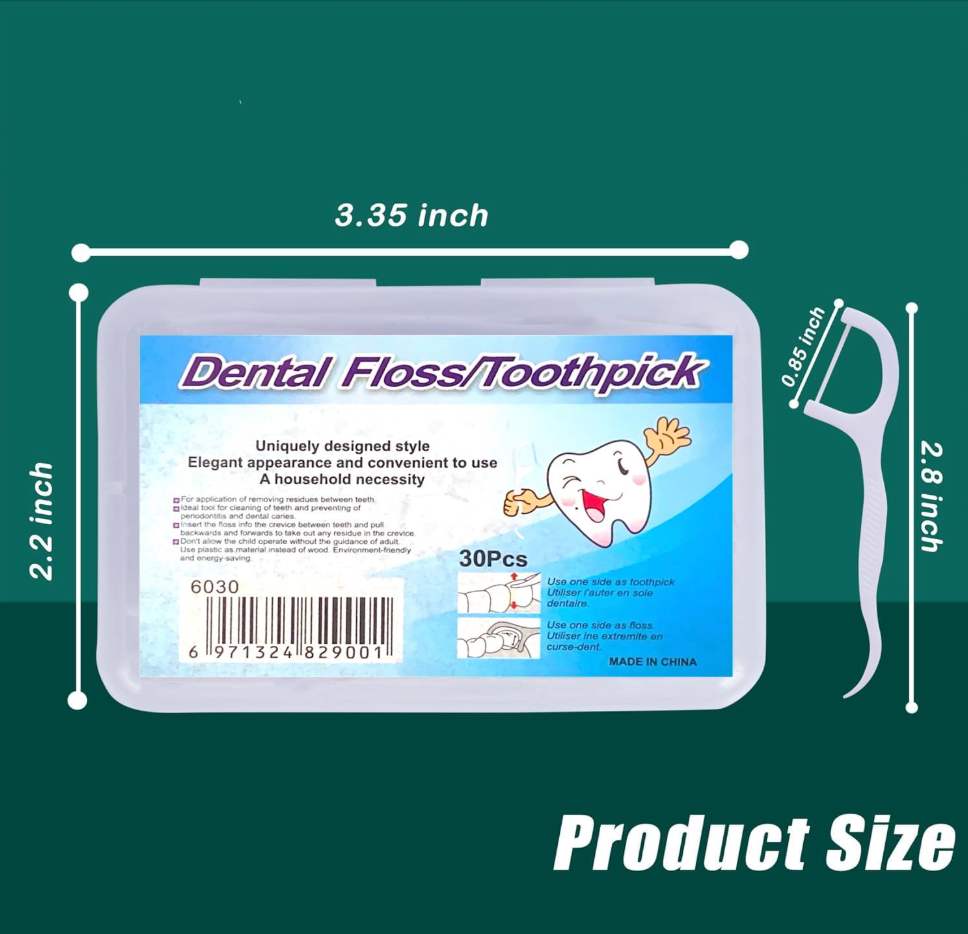 3-in-1 Dental Floss Picks with Toothpick & Case – 30 Pack