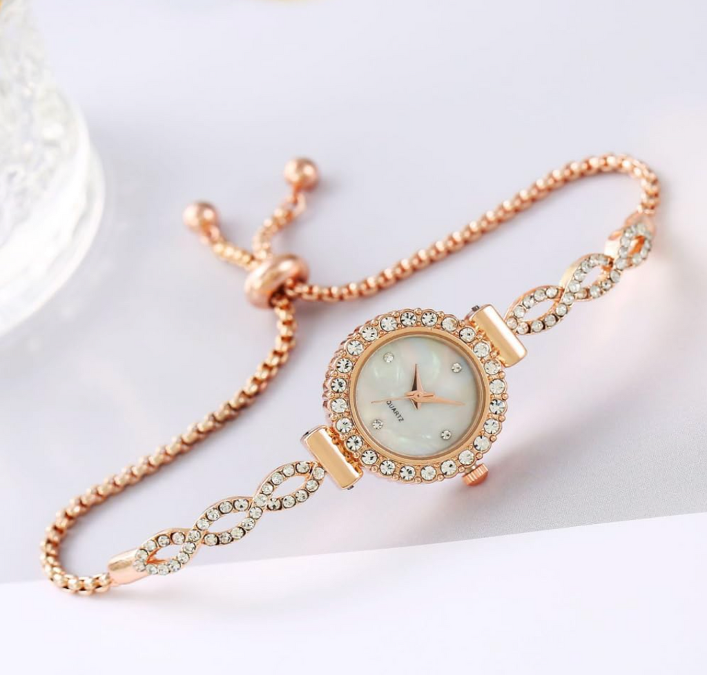 Rxuaw Women's Rhinestone Bracelet Watch – Rose Gold Quartz