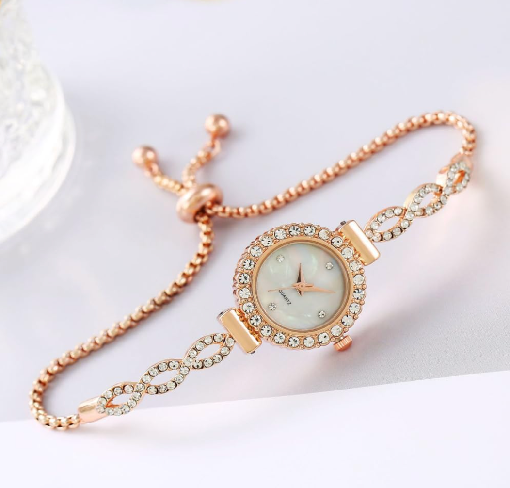 Rxuaw Women's Rhinestone Bracelet Watch – Rose Gold Quartz