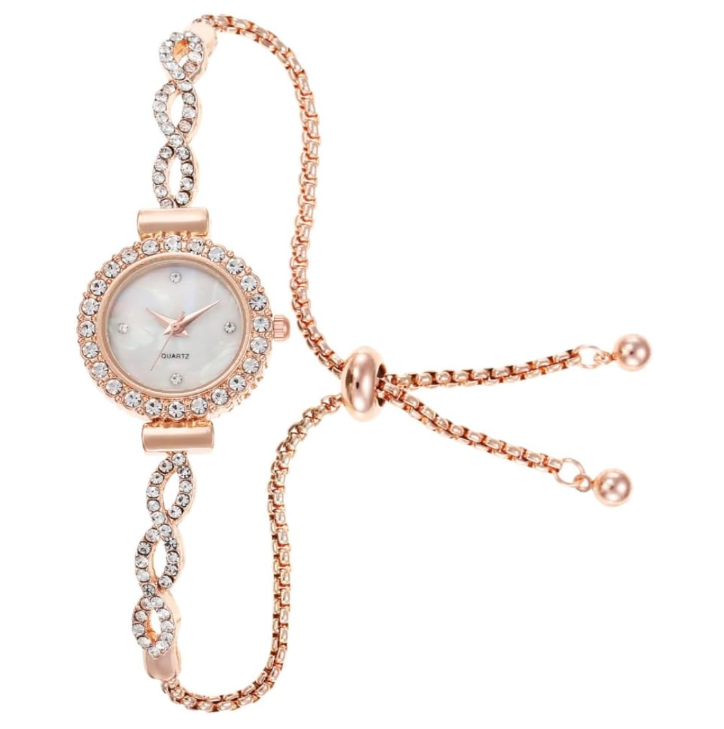 Rxuaw Women's Rhinestone Bracelet Watch – Rose Gold Quartz