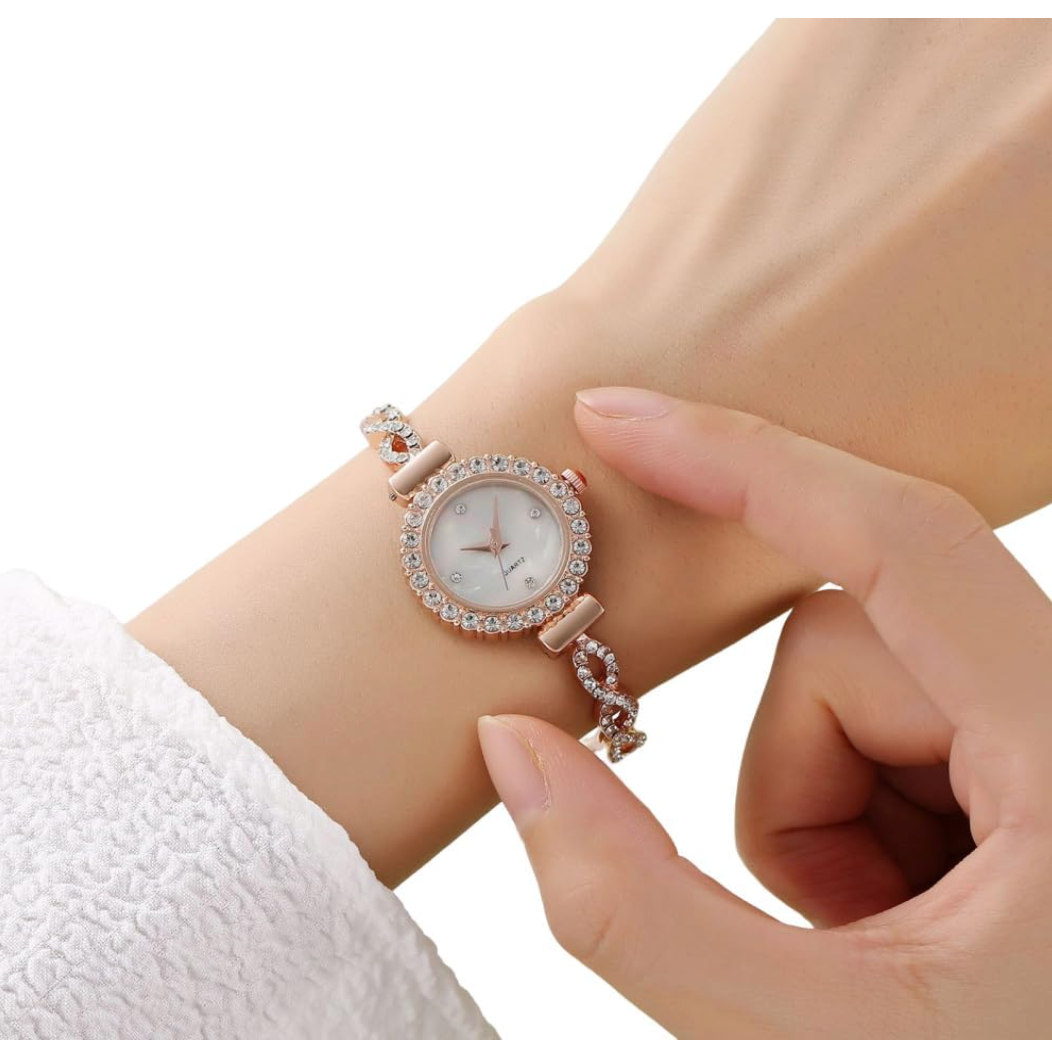 Rxuaw Women's Rhinestone Bracelet Watch – Rose Gold Quartz