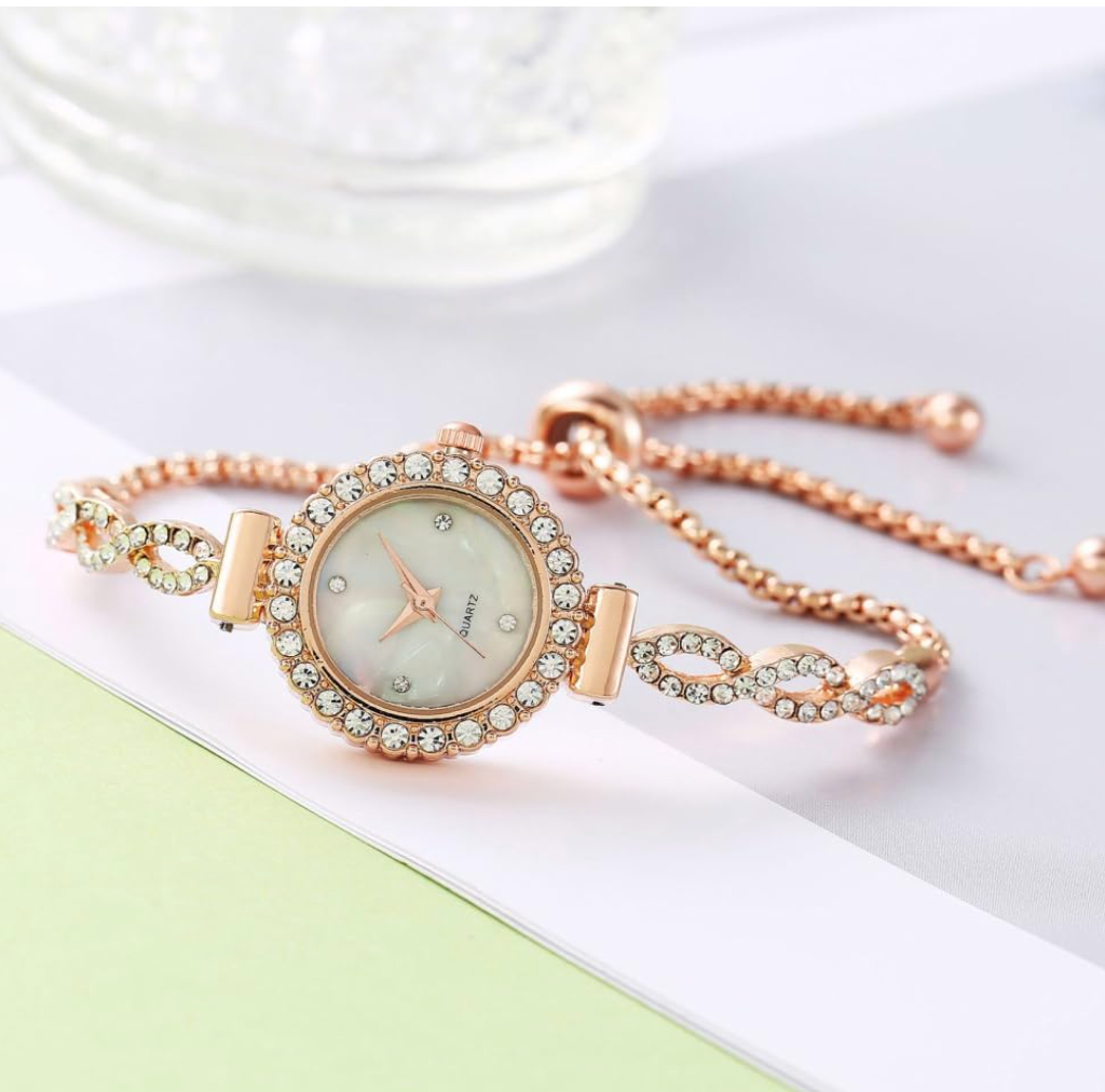 Rxuaw Women's Rhinestone Bracelet Watch – Rose Gold Quartz