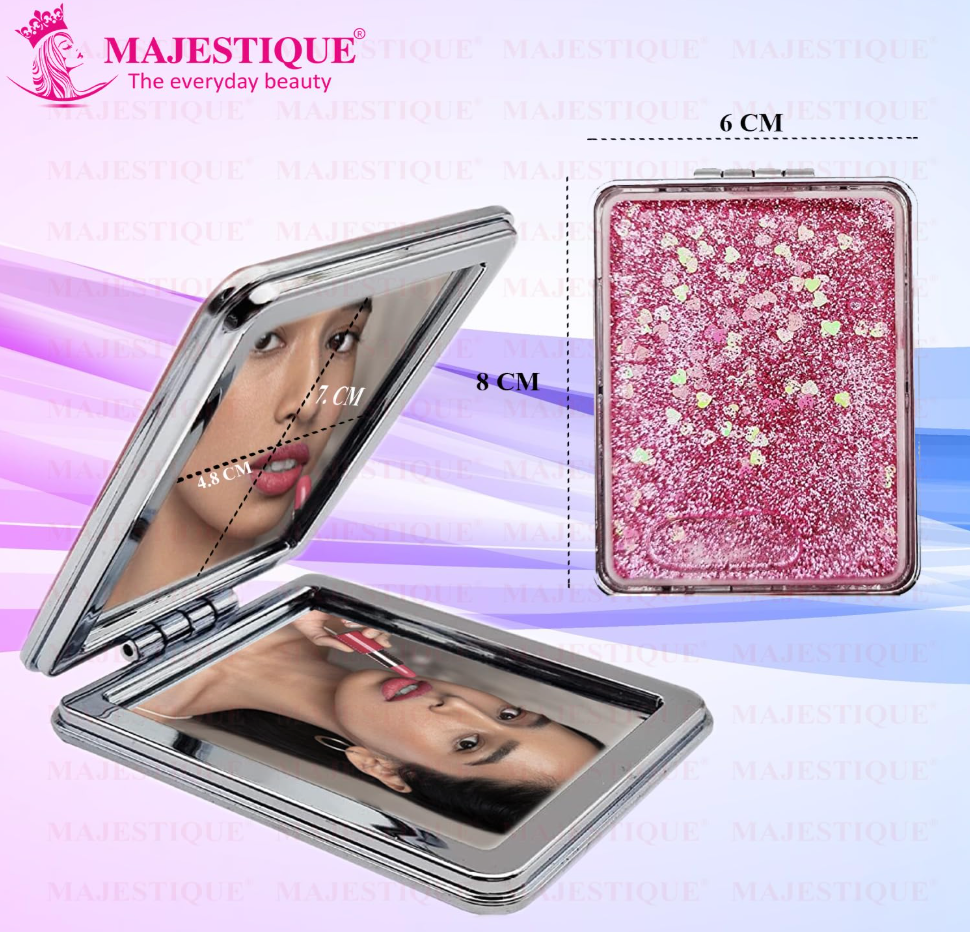 MAJESTIQUE Double-Sided Square Magnifying Compact Mirror – Glitter Design