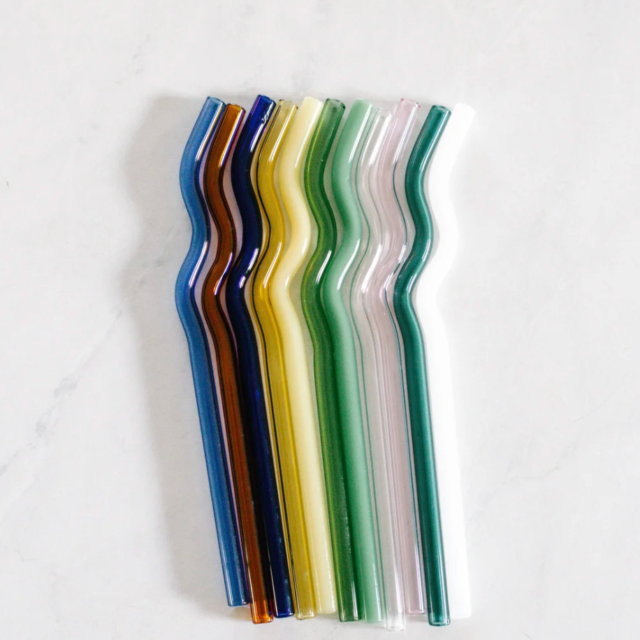 Wavy Glass Straw – Reusable 8mm Curved Design in 15 Colours