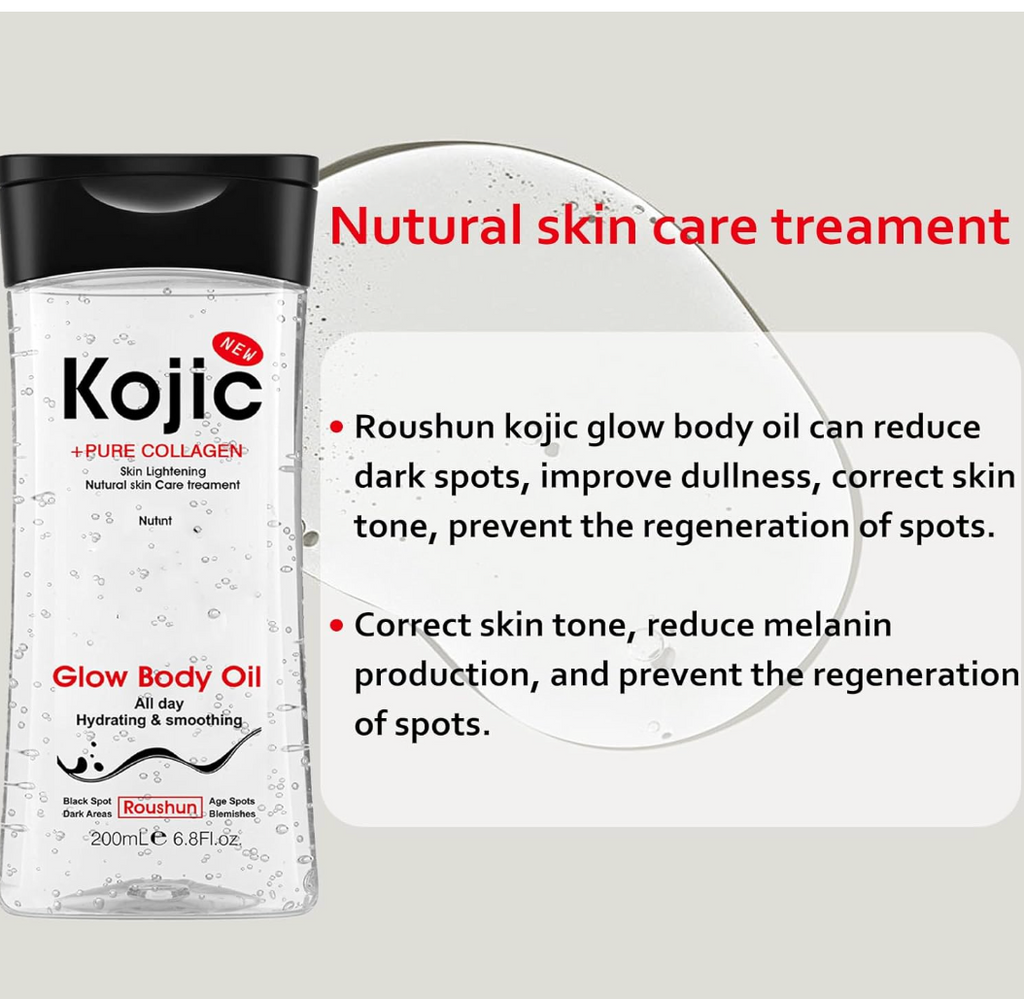 Roushun Kojic + Pure Collagen Glow Body Oil 200ml – Skin Lightening & Hydrating