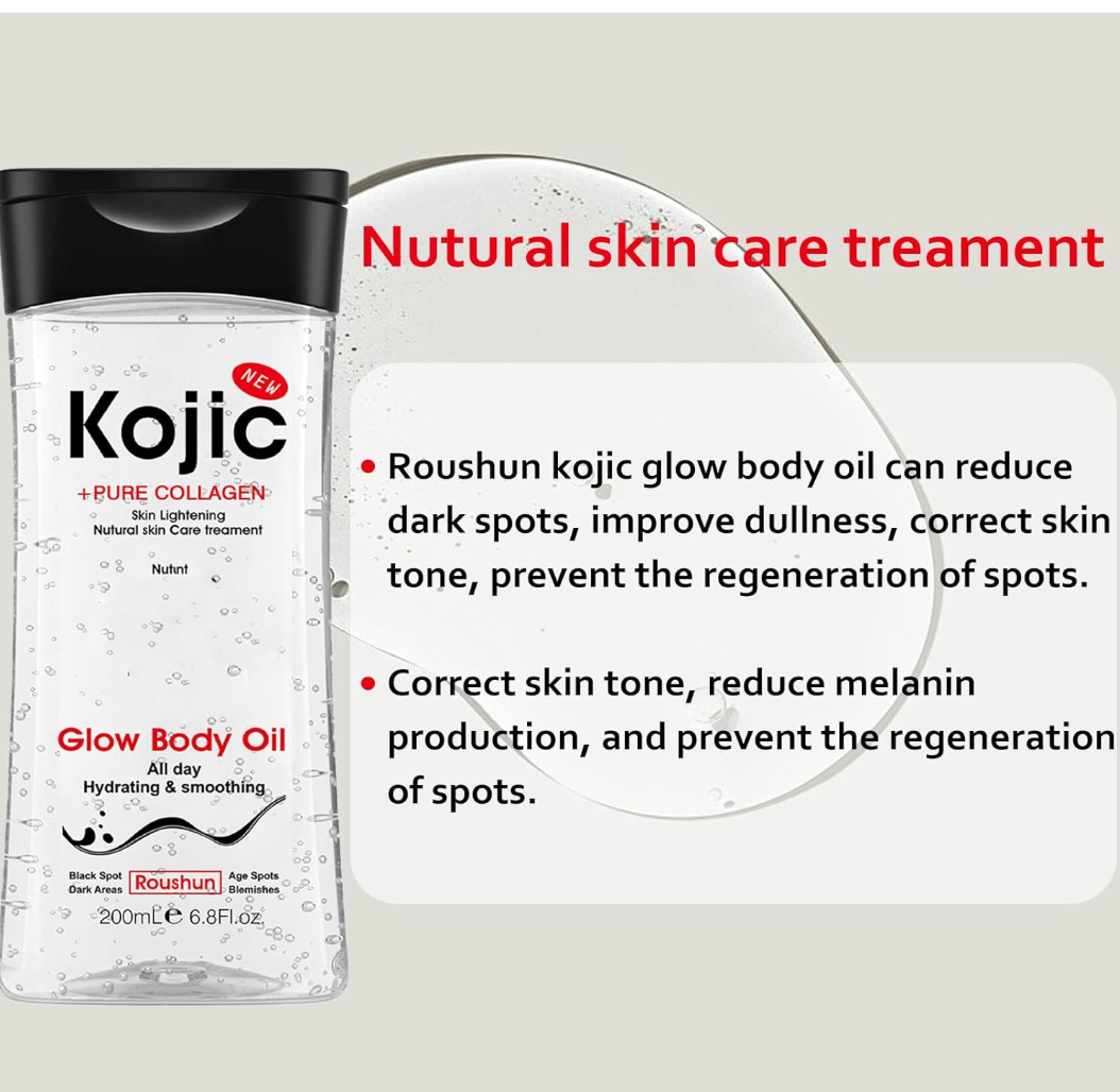 Roushun Kojic + Pure Collagen Glow Body Oil 200ml – Skin Lightening & Hydrating