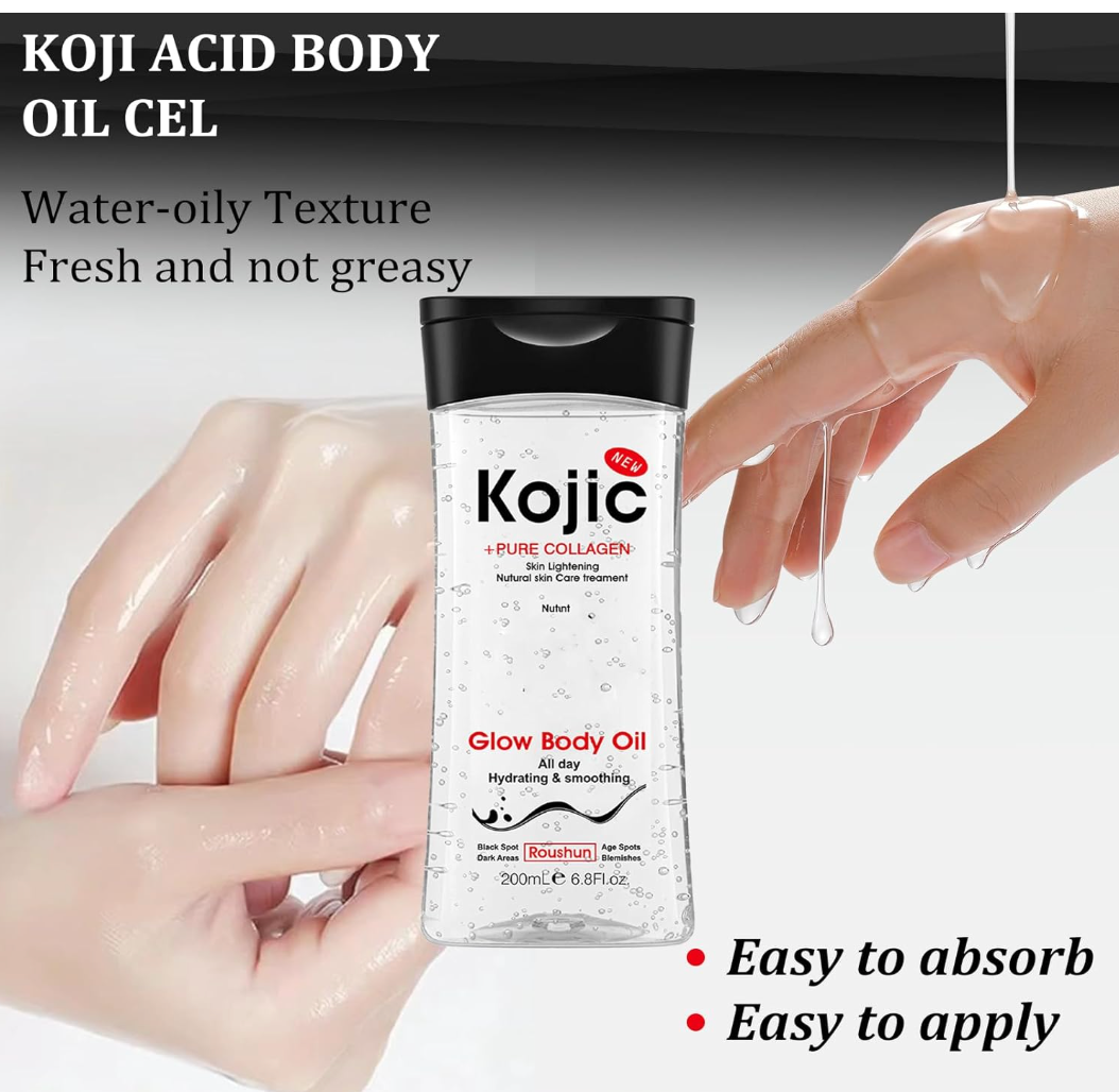 Roushun Kojic + Pure Collagen Glow Body Oil 200ml – Skin Lightening & Hydrating