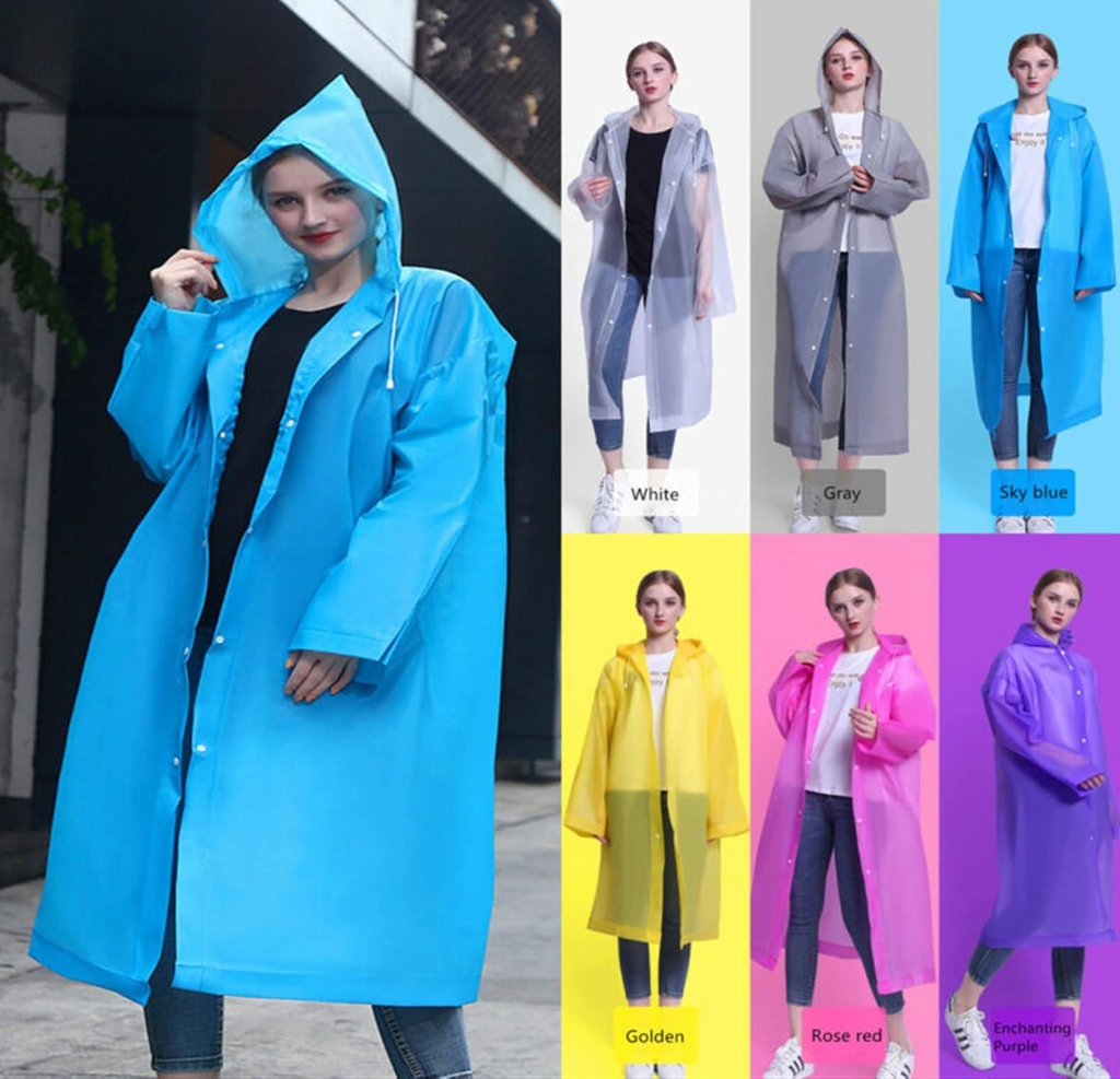 EKEGUY Waterproof EVA Rain Poncho – Hooded, Reusable, Unisex – 6 Colours