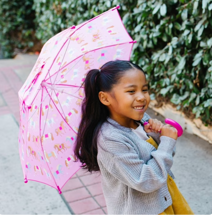 Wildkin Kids Umbrella – Horses Print, 28in Wide, Pinch-Proof & BPA Free