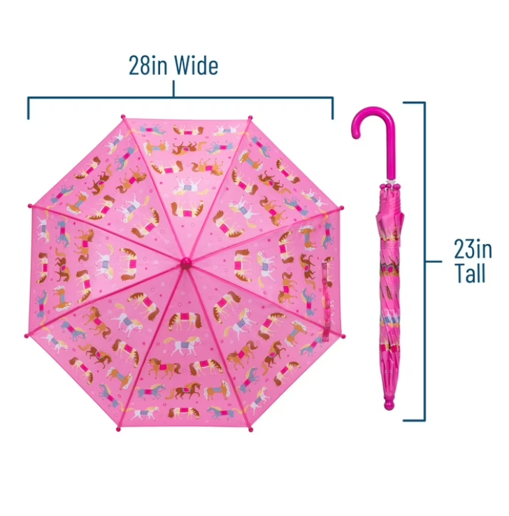 Wildkin Kids Umbrella – Horses Print, 28in Wide, Pinch-Proof & BPA Free