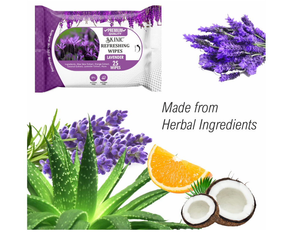 Skinic Herbal Refreshing Wipes — Lavender (25 Wipes)