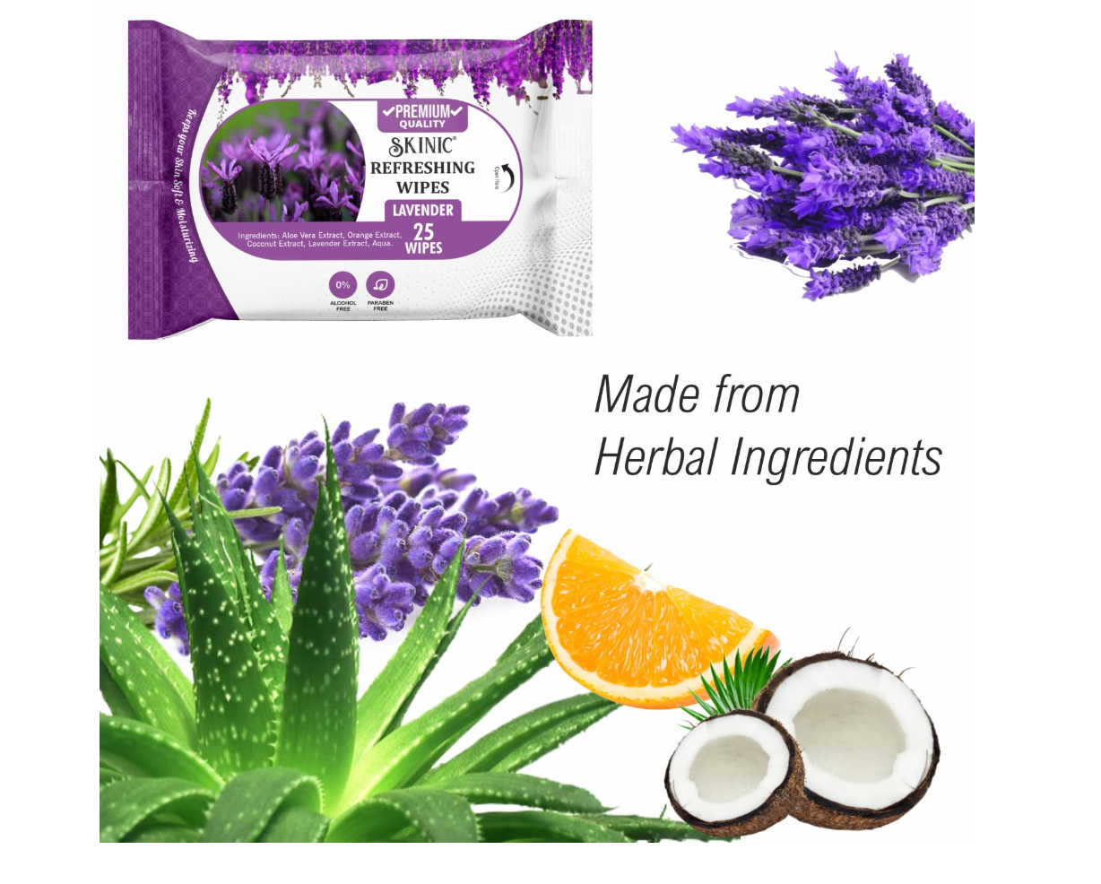 Skinic Herbal Refreshing Wipes — Lavender (25 Wipes)