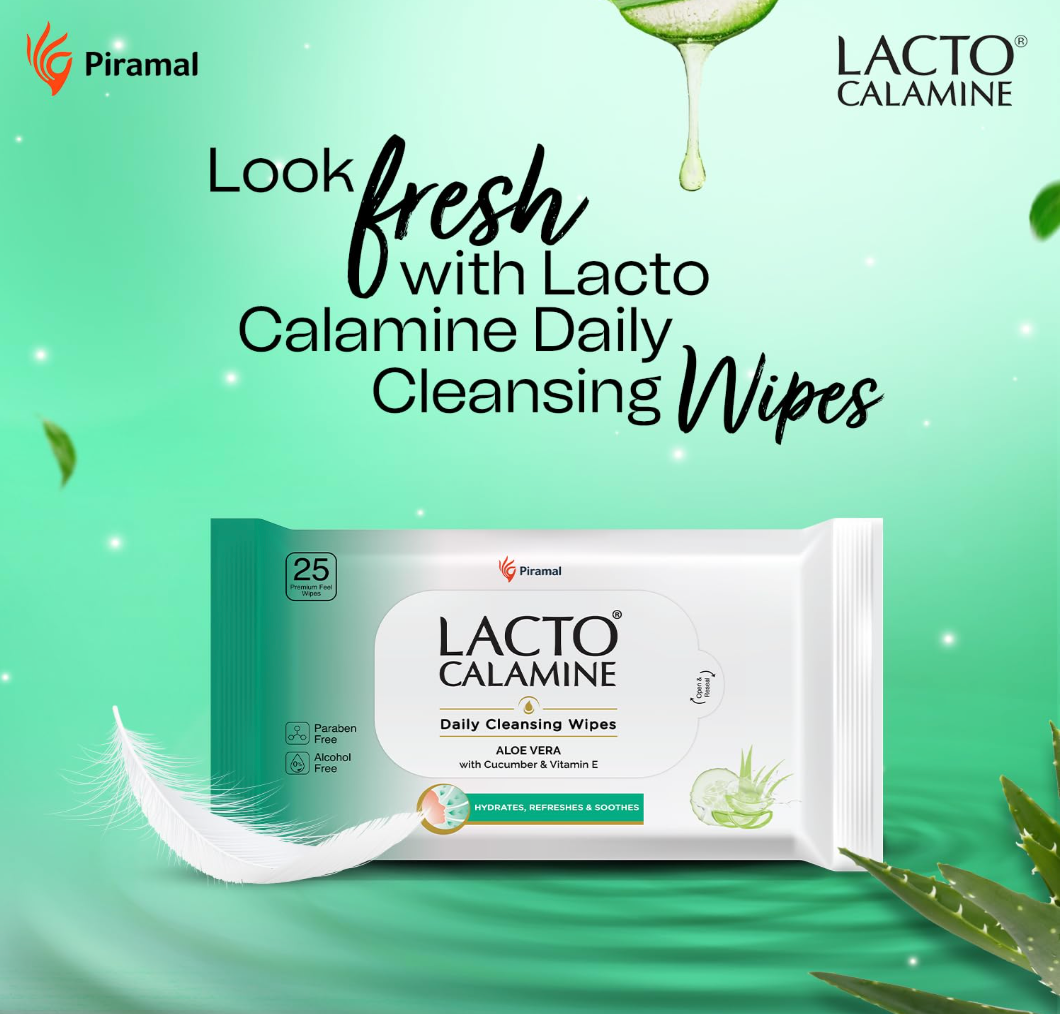 Lacto Calamine Daily Cleansing Face Wipes with Aloe Vera, Cucumber and Vitamin E (25 wipes) Pack of 1