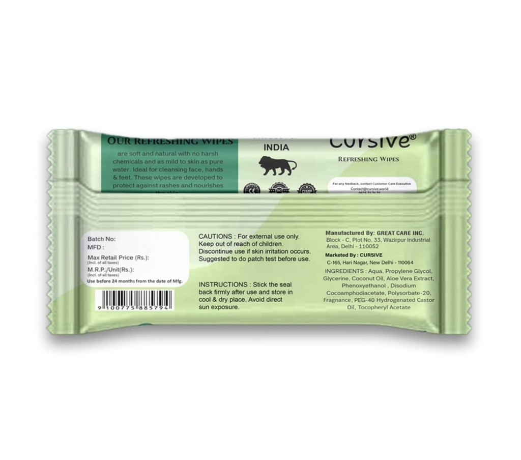 Cursive Refreshing Face Wipes Daily Cleansing Facial Wipes 25N Each - Pack of 1 | Wet Wipes for Face with Aloe Vera, Cucumber & Vitamin E | Makeup Remover