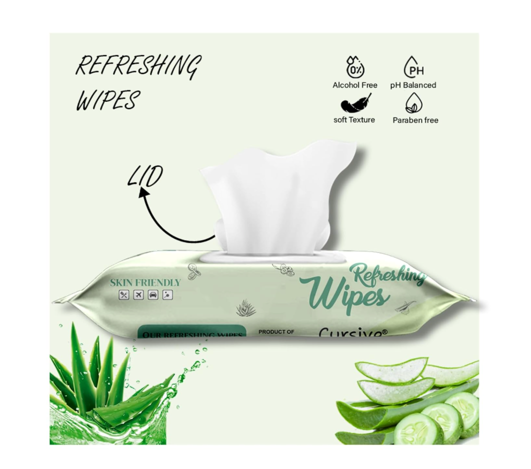 Cursive Refreshing Face Wipes Daily Cleansing Facial Wipes 25N Each - Pack of 1 | Wet Wipes for Face with Aloe Vera, Cucumber & Vitamin E | Makeup Remover